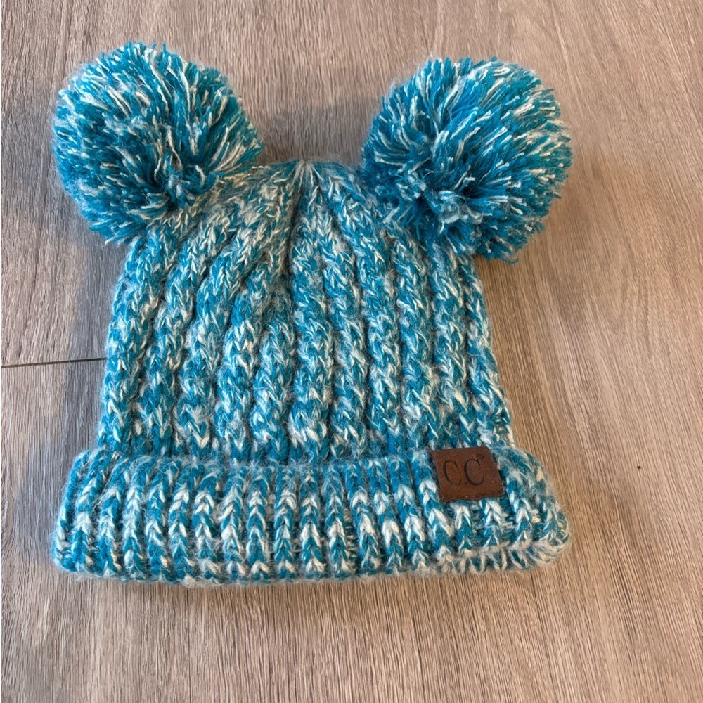 C.C Kids Blue Knit Hat with Pom-Poms